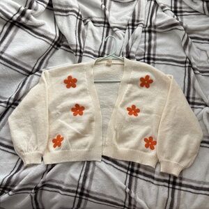 IJOAH - White Cardigan with Elegant Orange Flowers (Size L)